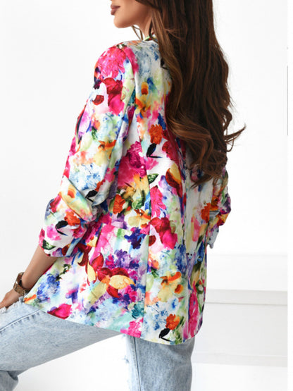 Women's Floral Print Open Front Blazer - Serenity Land fashion