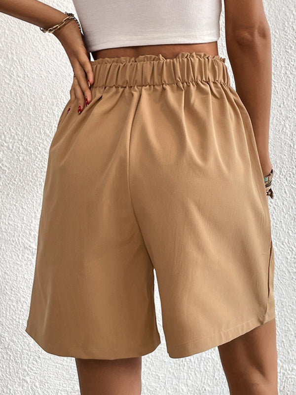 Solid Color Pleated High Waist Linen Shorts - Serenity Land fashion