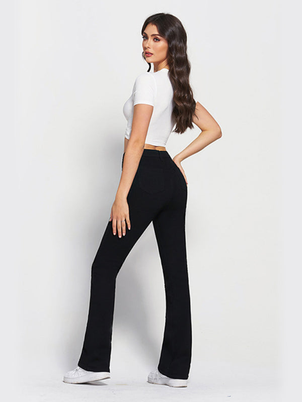 Solid Color High Waist Skinny Flare Jeans - Serenity Land fashion