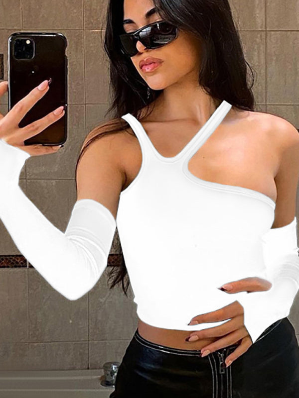 Strapless Irregular Split t-shirt - Serenity Land fashion