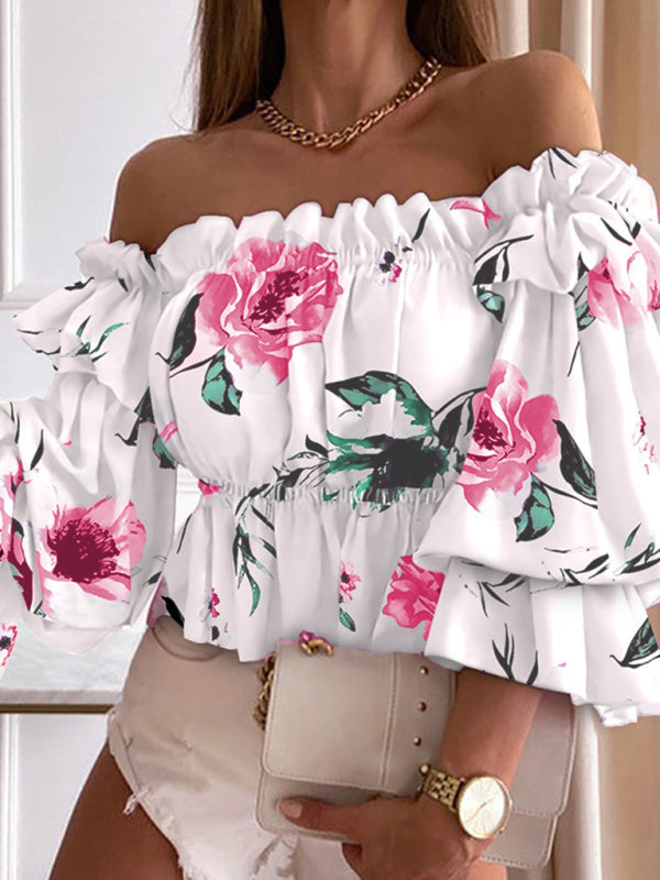 Woven Off Shoulder Cake Sleeve Top - Serenity Land fashion