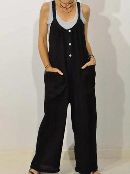 Cotton & Linen blend Button up Jumpsuit