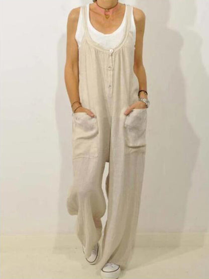 Cotton & Linen blend Button up Jumpsuit