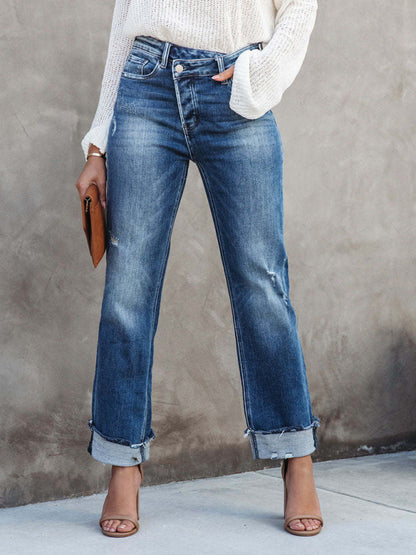 Women's Asymmetrical Fly Crossover Jeans