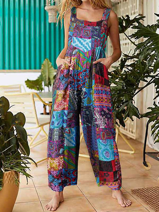 Women's casual fashion splicing loose Jumpsuit