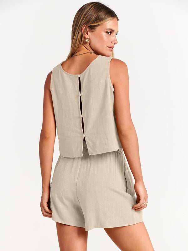 Women's sleeveless loose cotton  linen blend,top with shorts