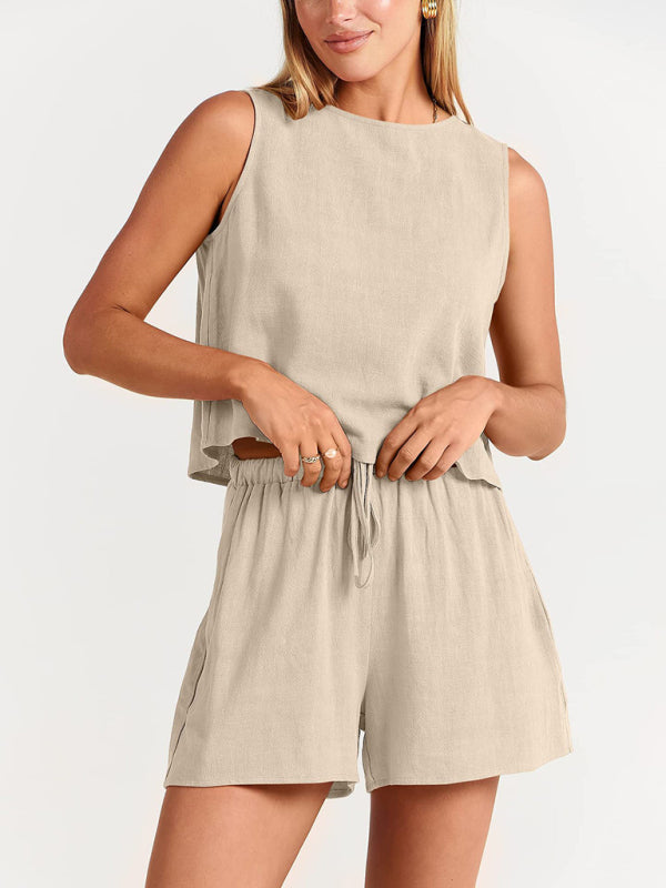 Women's sleeveless loose cotton  linen blend,top with shorts