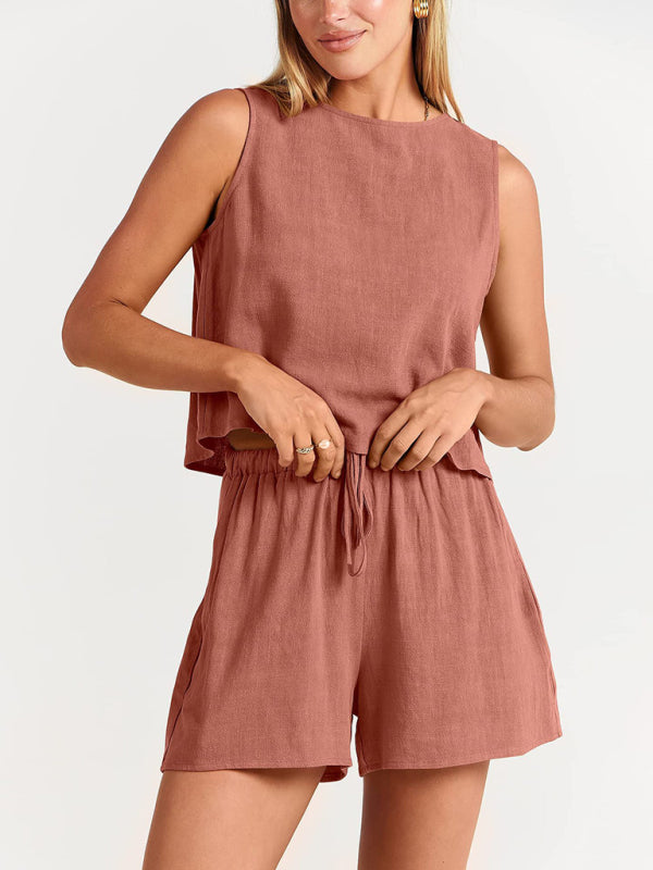 Women's sleeveless loose cotton  linen blend,top with shorts