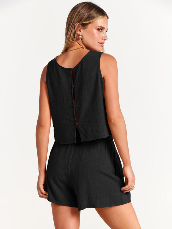 Women's sleeveless loose cotton  linen blend,top with shorts