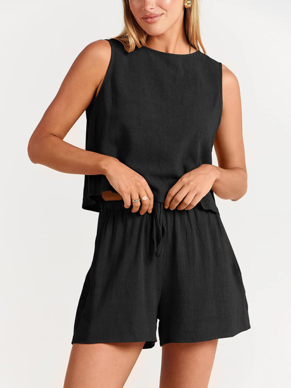 Women's sleeveless loose cotton  linen blend,top with shorts