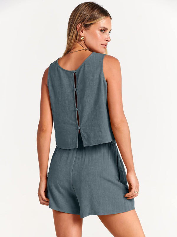 Women's sleeveless loose cotton  linen blend,top with shorts