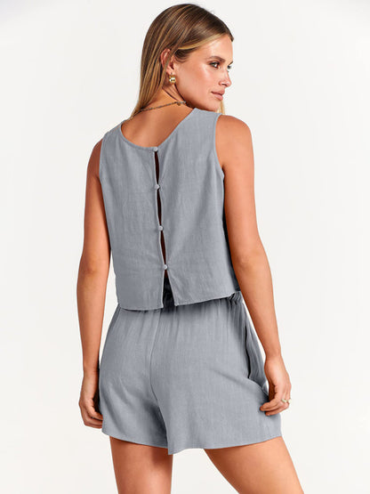 Women's sleeveless loose cotton  linen blend,top with shorts