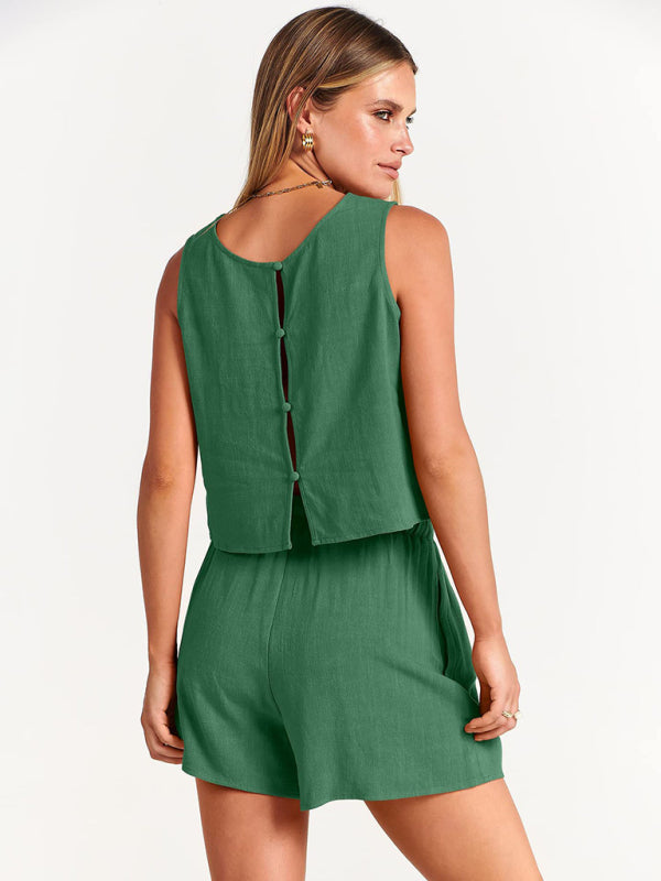 Women's sleeveless loose cotton  linen blend,top with shorts