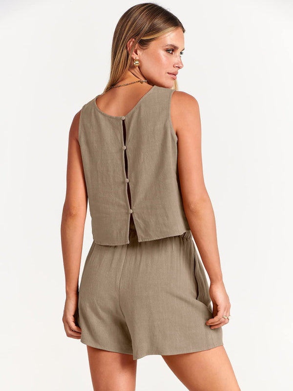 Women's sleeveless loose cotton  linen blend,top with shorts