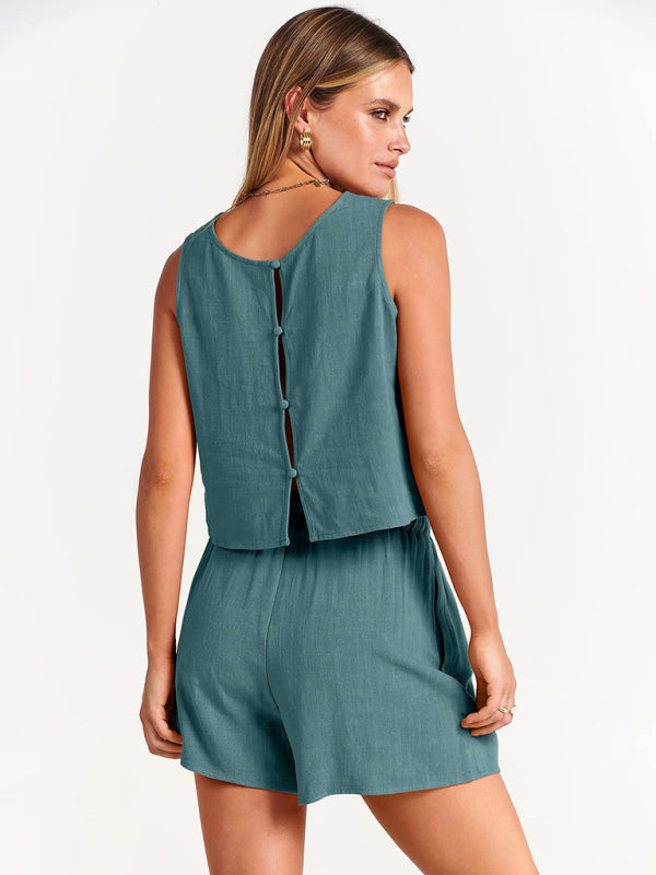 Women's sleeveless loose cotton  linen blend,top with shorts