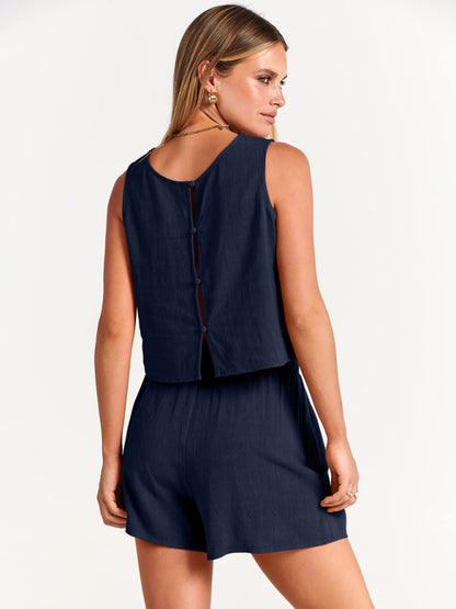 Women's sleeveless loose cotton  linen blend,top with shorts