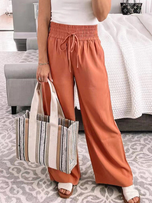 Casual Mid-Waist Trousers, Wide-Leg