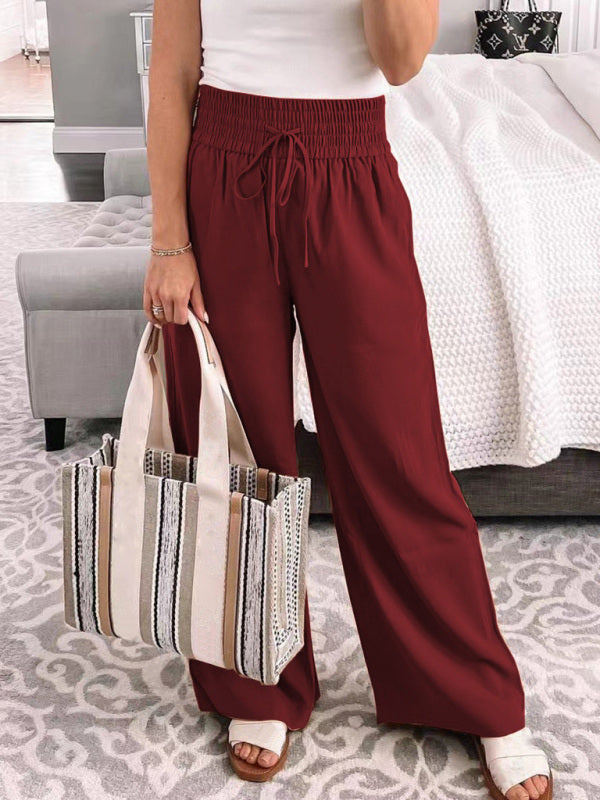 Casual Mid-Waist Trousers, Wide-Leg