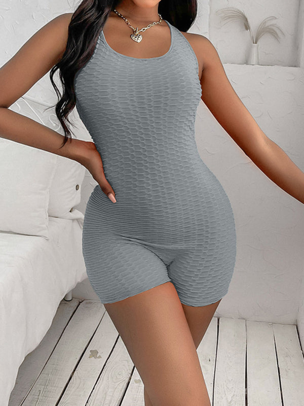 Solid Color Texture Freestyle Romper - Serenity Land fashion
