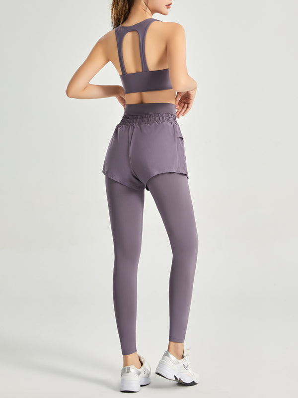 High-waist hip-lifting tights fake two-piece sports trousers - Serenity Land fashion