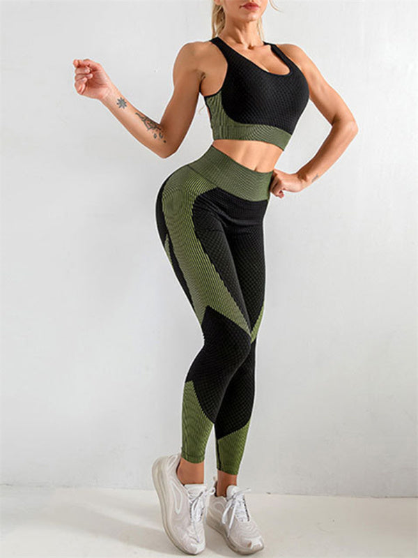 Halter Neck Yoga Tank Top + High Waist Tight Yoga Pants - Serenity Land fashion
