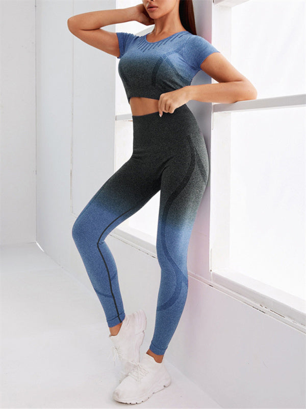 Gradient Hang Dye Seamless Two-Piece yoga set - Serenity Land fashion