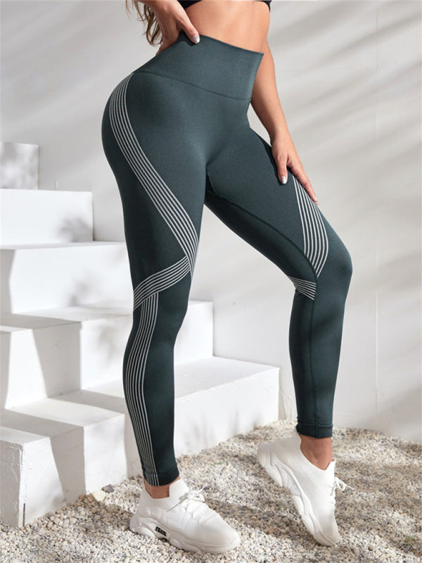 Color Contrasting Stripe High Waist Yoga Pants - Serenity Land fashion