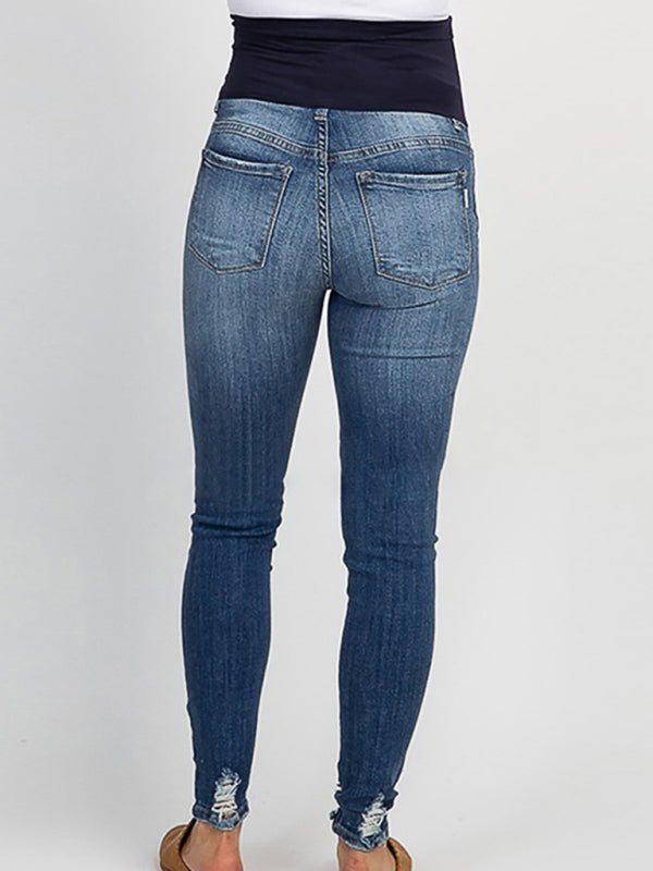 Maternity solid color belly support casual jeans - Serenity Land fashion