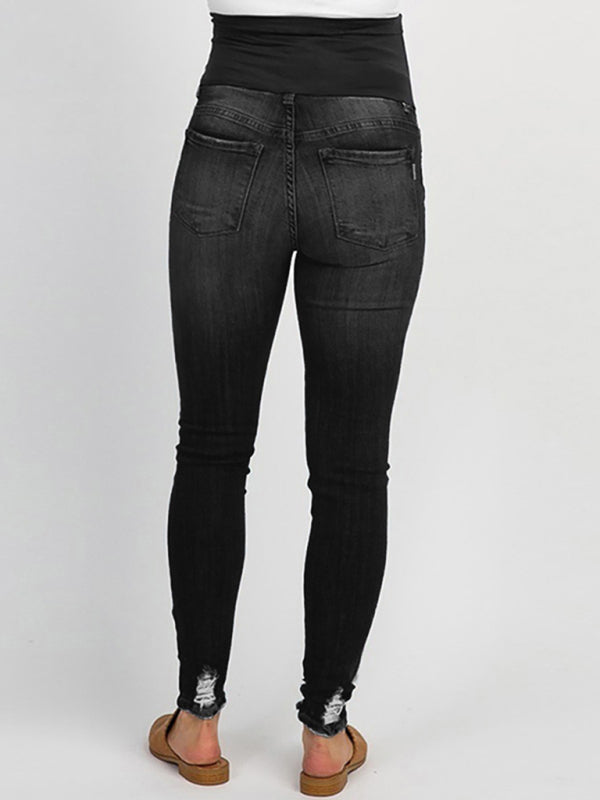 Maternity solid color belly support casual jeans - Serenity Land fashion