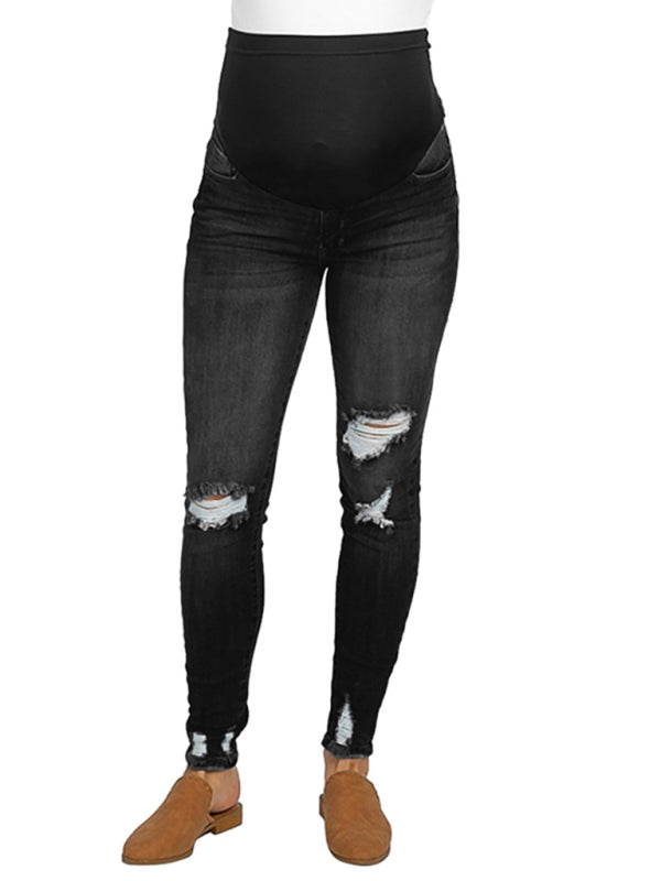 Maternity solid color belly support casual jeans - Serenity Land fashion