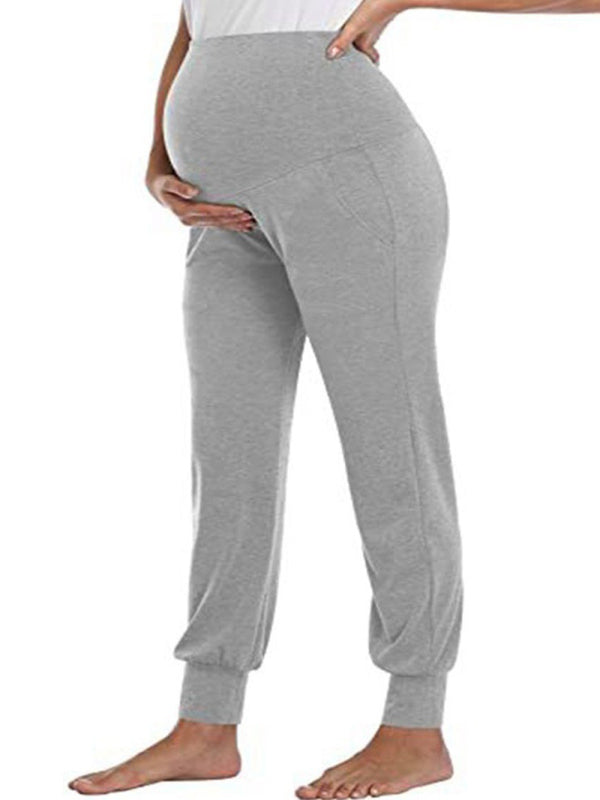 Maternity wear solid color casual pocket trousers - Serenity Land fashion