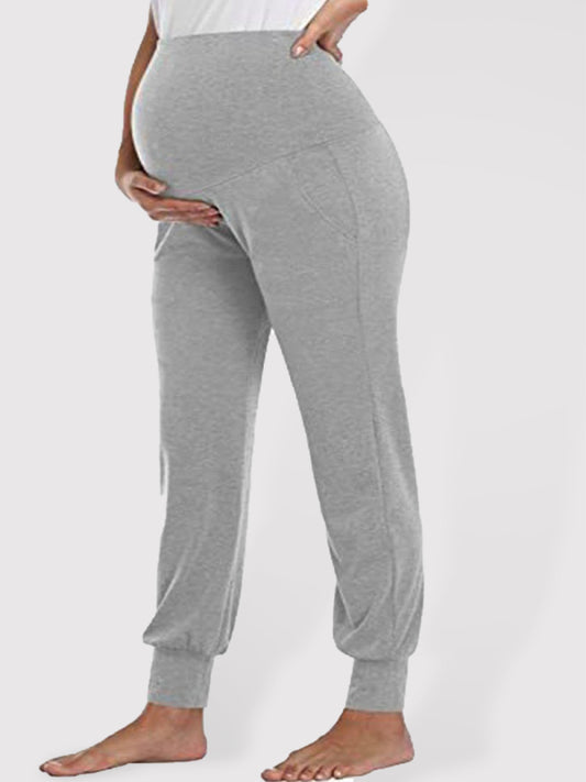 Maternity wear solid color casual pocket trousers - Serenity Land fashion