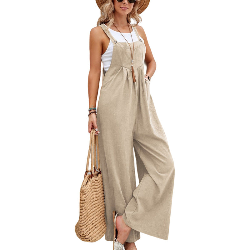 Solid Color Casual Bib Trousers - Serenity Land fashion
