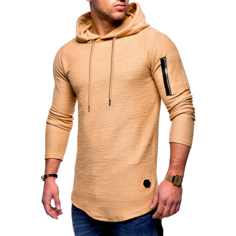 Army Green Arm Zip Pocket Pullover Hoodie - Serenity Land fashion